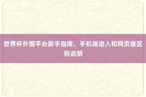 世界杯外围平台新手指南，手机端进入和网页版区别说明